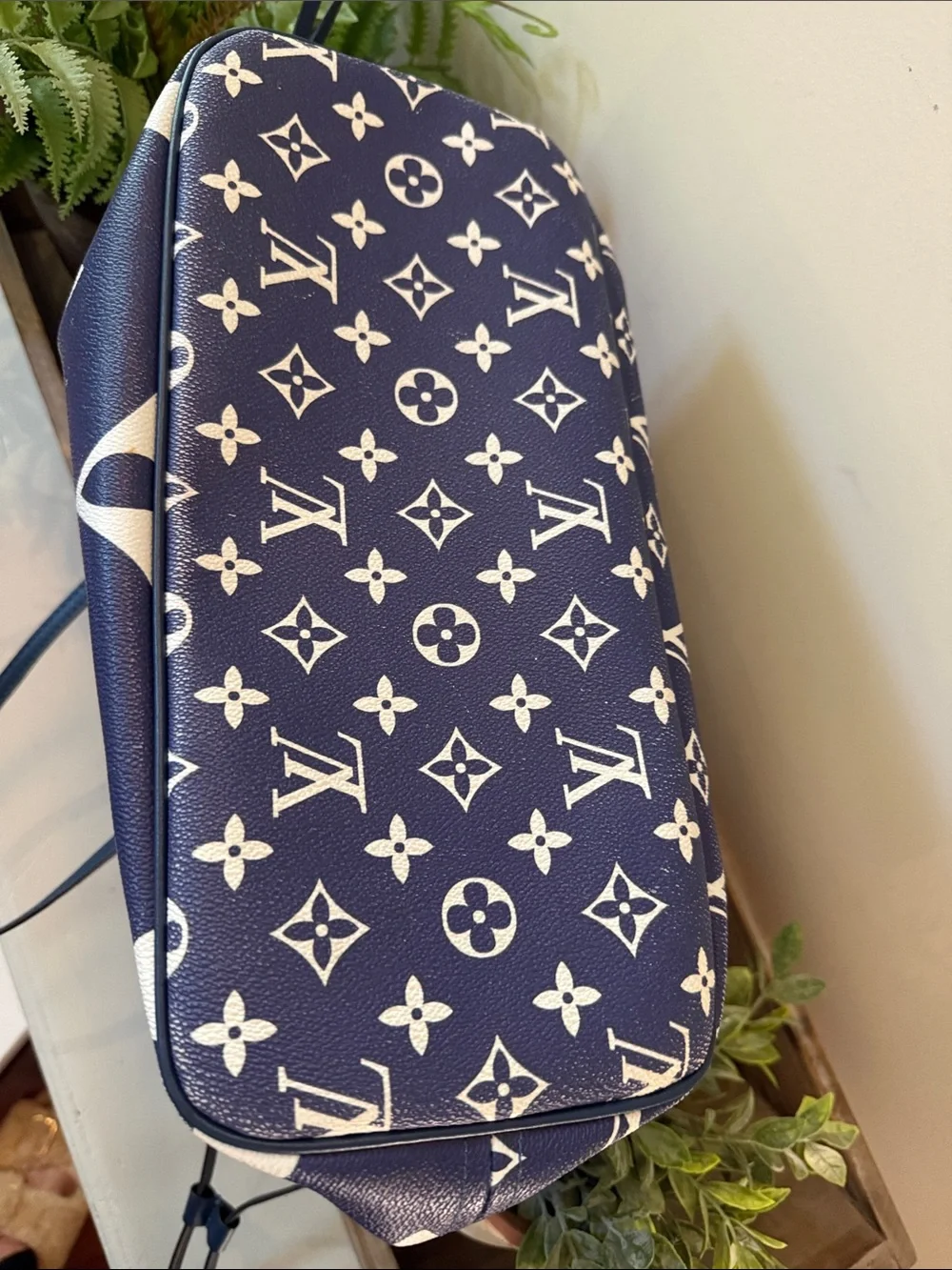 Blue White Tote Bag with Logo Pattern